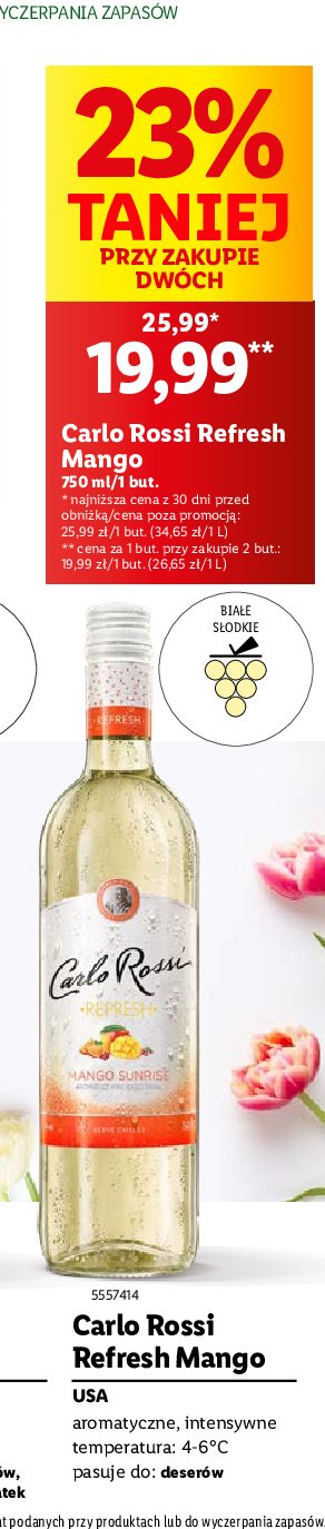 Wino Carlo rossi refresh mango sunrise promocja w Lidl