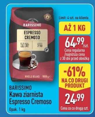 Kawa ziarnista Espresso Cremoso BARISSIMO 1kg promocja w Aldi