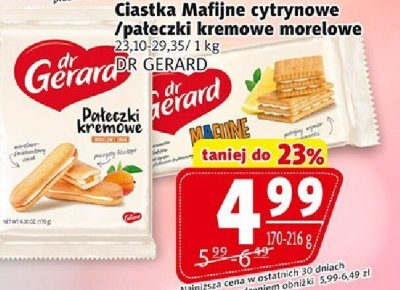 Ciastka Mafijne cytrynowe, pałeczki kremowe morelowe DR GERARD promocja w Prim Market