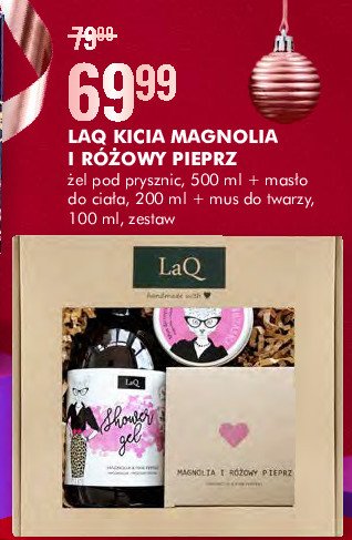 Zestaw w pudełku magnolia i różowy pieprz: żel pod prysznic 500 ml + masło do ciała 200 ml + mus do twarzy 100 ml LAQ ZESTAW promocja