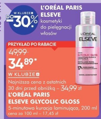 Krem L'OREAL PARIS ELSEVE GLYCOLIC GLOSS 5-minutowy kuracja laminująca promocja w Super-Pharm