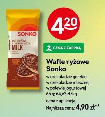 Wafle ryżowe Sonko w czekoladzie gorzkiej, w czekoladzie mlecznej, w polewie jogurtowej promocja w Żabka
