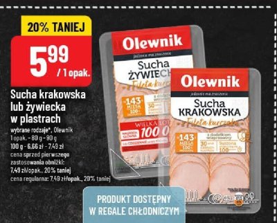 Sucha krakowska lub żywiecka w plastrach Olewnik promocja w POLOmarket
