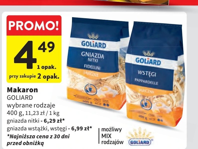 Makaron gniazda wstęgi Goliard promocja