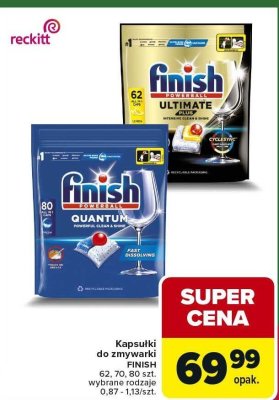Kapsułki do zmywarki FINISH Ultimate Plus Lemon 62 szt. promocja w Carrefour