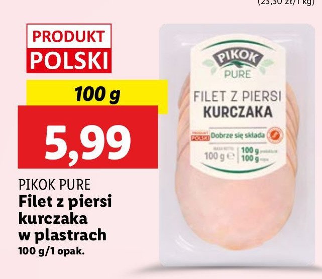 Filet z piersi kurczaka w plastrach Pikok pure promocja