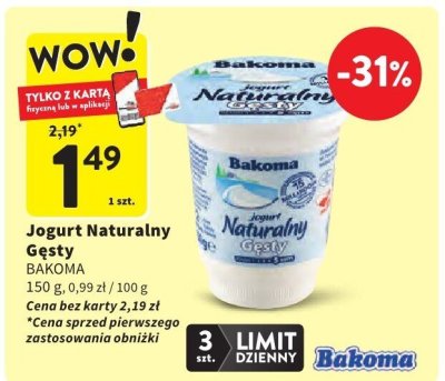 Jogurt Naturalny Gęsty BAKOMA promocja w Intermarche