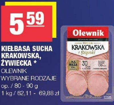 Kiełbasa sucha krakowska, żywiecka Olewnik wybrane rodzaje promocja w SPAR