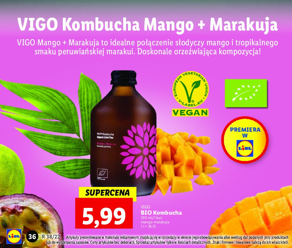 Kombucha z mago i marakuj膮 Vigo kombucha promocja