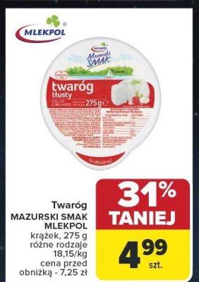 Twaróg Mazurski Smak krążek MLEKPOL promocja w Carrefour