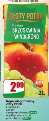 Napój niegazowany Złoty Potok, 2 rodzaje promocja w Dino