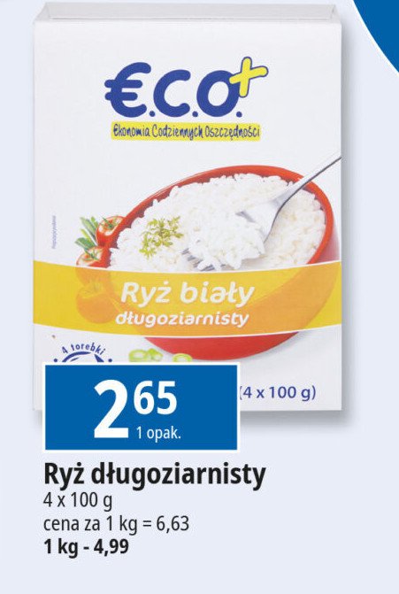 Ryż biały długoziarnisty Eco+ promocja w Leclerc