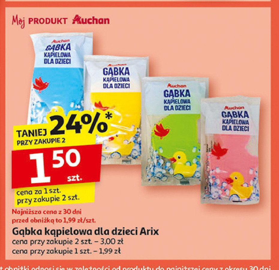 Gąbka kąpielowa dla dzieci arix Auchan promocja w Auchan