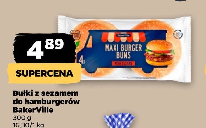 Bułka hamburger z sezamem maxi Bakerville promocja w Netto