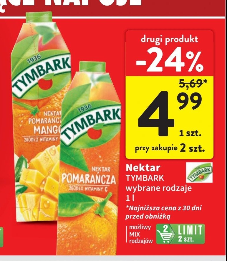 Nektar pomarańcza z mango Tymbark 1936 promocja