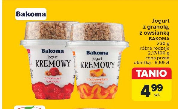 Jogurt malinowy z granolą Bakoma kremowy promocja