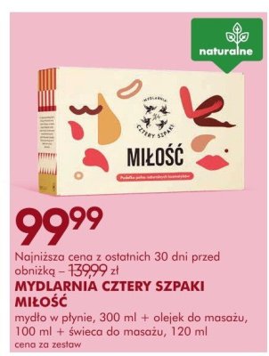 Mydło MYDLARNIA CZTERY SZPAKI MIŁOŚĆ mydło w płynie 300 ml + olejek do masażu 100 ml + świeca do masażu 120 ml promocja w Super-Pharm