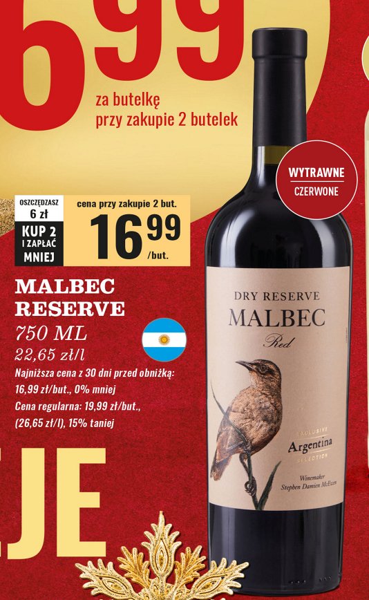 Wino Malbec dry reserve promocja w Biedronka