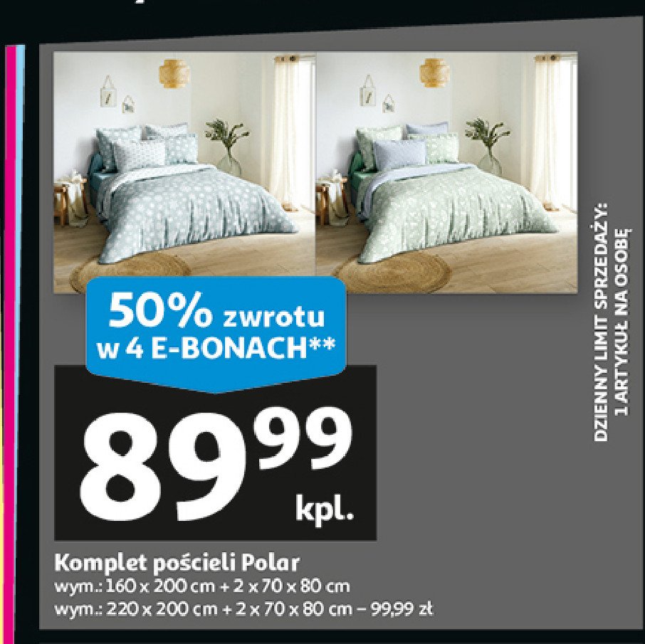 Komplet pościeli polarowej 160 x 200 cm + 2 x 70 x 80 cm promocja w Auchan