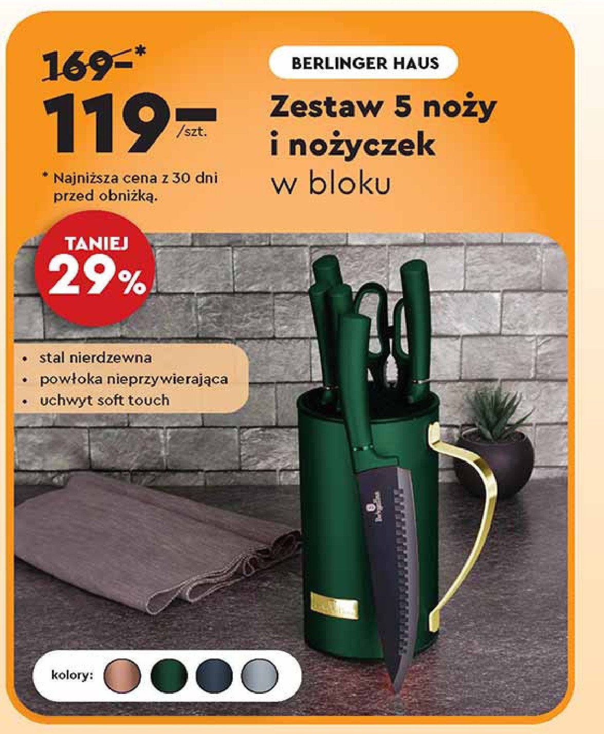 Komplet noży w bloku z nożyczkami emerald Berlinger haus promocja