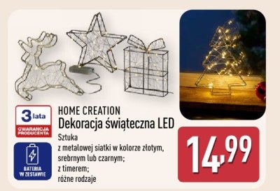 Dekoracja świąteczna LED HOME CREATION z metalowej siatki w kolorze złotym, srebrnym lub czarnym, z timerem, różne rodzaje promocja w Aldi