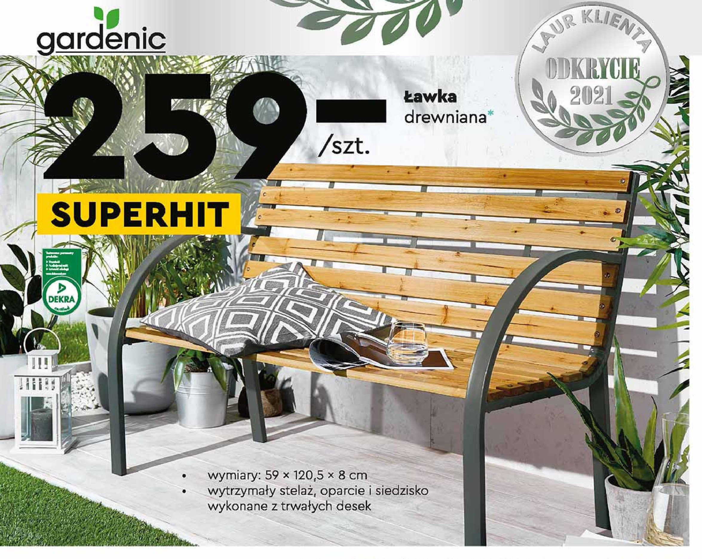 Ławka ogrodowa 59 x 120.5 x 83 cm Gardenic furniture promocja