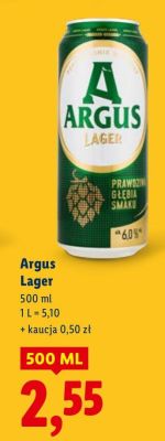 Piwo Argus Lager promocja w Lidl