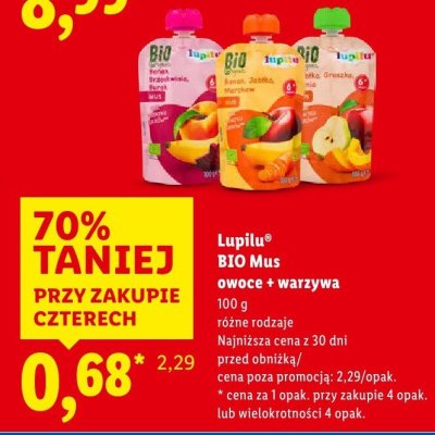 Mus BIO owoce + warzywa promocja w Lidl