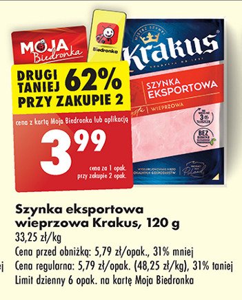 Szynka eksportowa Krakus animex promocja w Biedronka