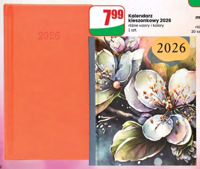 Kalendarz kieszonkowy 2026 różne wzory i kolory promocja w Dino