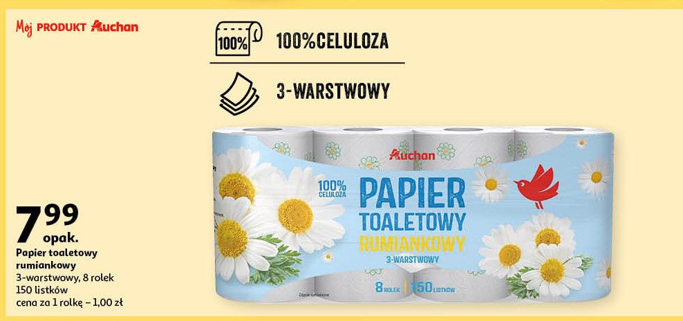 Papier toaletowy rumiankowy Auchan promocja w Auchan