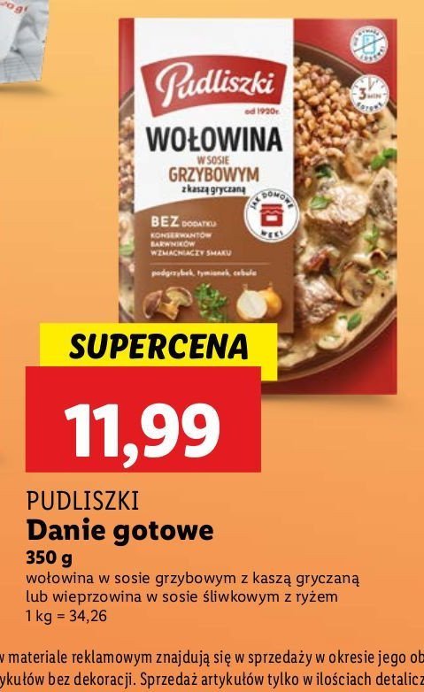 Wołowina w sosie grzybowym z kaszą gryczaną Pudliszki promocja w Lidl