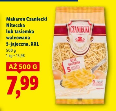 Makaron Czaniecki tasiemka walcowana 5-jajeczna XXL promocja w Lidl