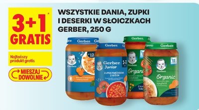 Wszystkie dania, zupki i deserki w słoiczkach Gerber, 250 g 3+1 GRATIS promocja w Biedronka