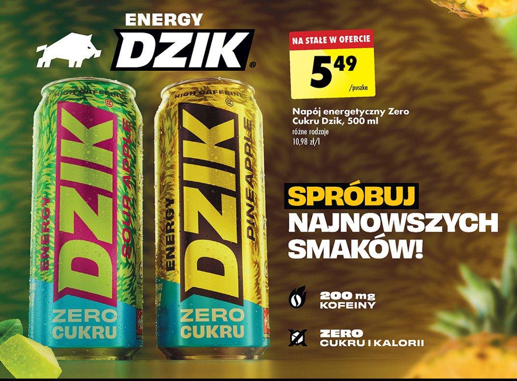 Napój energetyczny pineapple zero cukru WK DZIK promocja w Biedronka