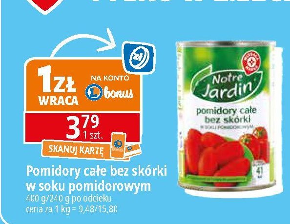 Pomidory całe bez skórki w soku Wiodąca marka notre jardin promocja