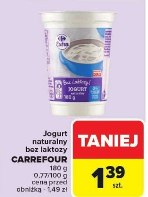 Jogurt naturalny bez laktozy CARREFOUR promocja w Carrefour
