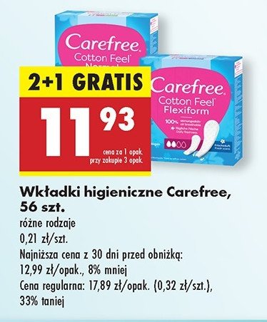 Wkładki cotton feel Carefree promocja w Biedronka