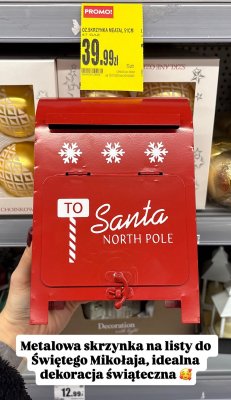 Skrzynka metalowa na listy do Świętego Mikołaja 51cm promocja w Intermarche