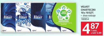 Chusteczki Velvet 10x10 szt. dwa rodzaje promocja w Selgros