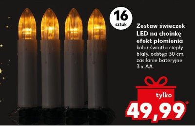 Zestaw świeczek LED na choinkę efekt płomienia kolor światła ciepły biały odstęp 30 cm zasilanie bateryjne 3 x AA 16 sztuk promocja w Kaufland