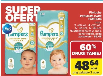 Pieluchy Premium Care rozmiar 3, 4, 5, 6 DRUGIE -60% Pampers promocja w Carrefour