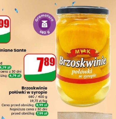 Brzoskwinie połówki w syropie MK promocja w Dino