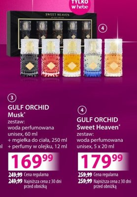 Woda perfumowana GULF ORCHID Musk unisex zestaw: 60 ml + mgielka do ciała 250 ml + perfumy w olejku 12 ml promocja w Hebe