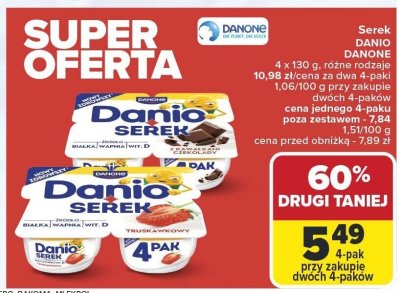 Serek DANIO DANONE 4 x 130 g, różne rodzaje promocja w Carrefour