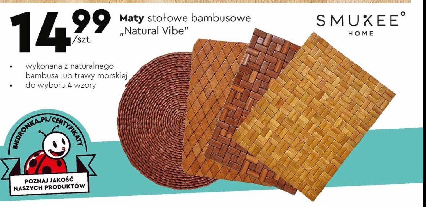Mata stołowa z naturalnego bambusa Smukee home promocje