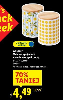 Metalowy pojemnik z bambusową pokrywką WENKO ok. 9,5 × 13,2 cm promocja w Lidl