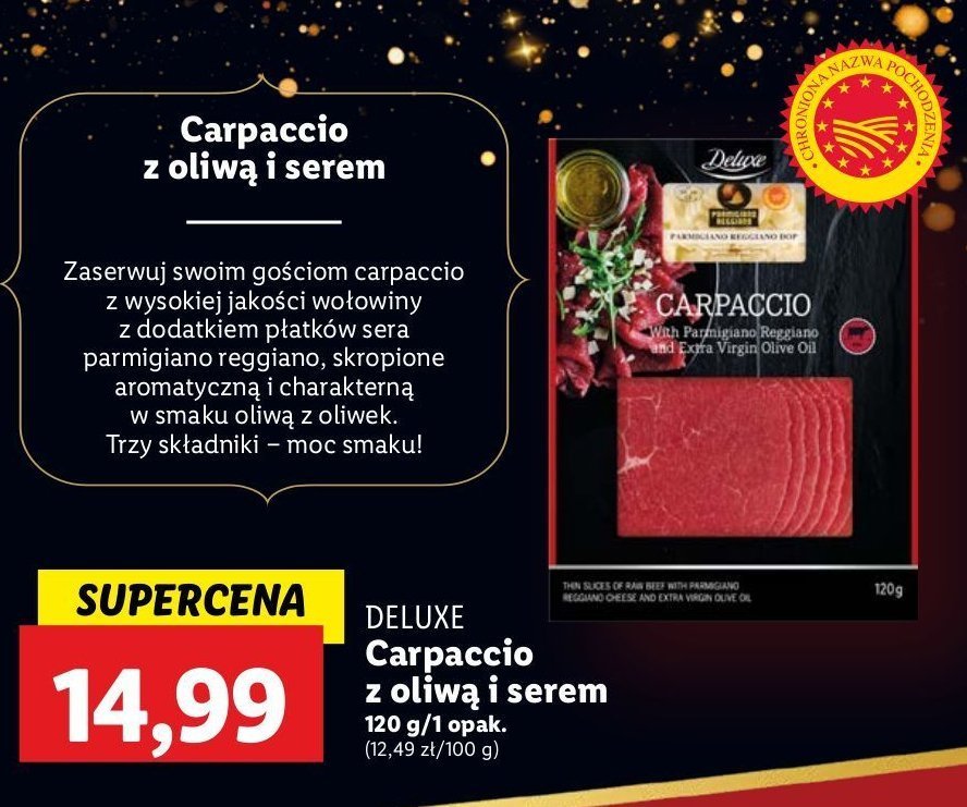 Carpaccio z oliwą z oliwek i serem Deluxe promocja