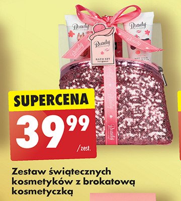 Zestaw świątecznych kosmetyków brokatowej kosmetyczce promocja w Biedronka