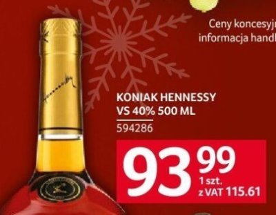 Koniak Hennessy VS 40% 500 ml promocja w Selgros